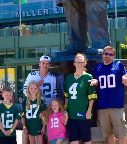 The Sharpe Family on vacation at Lambeu Field, Green Bay, WI